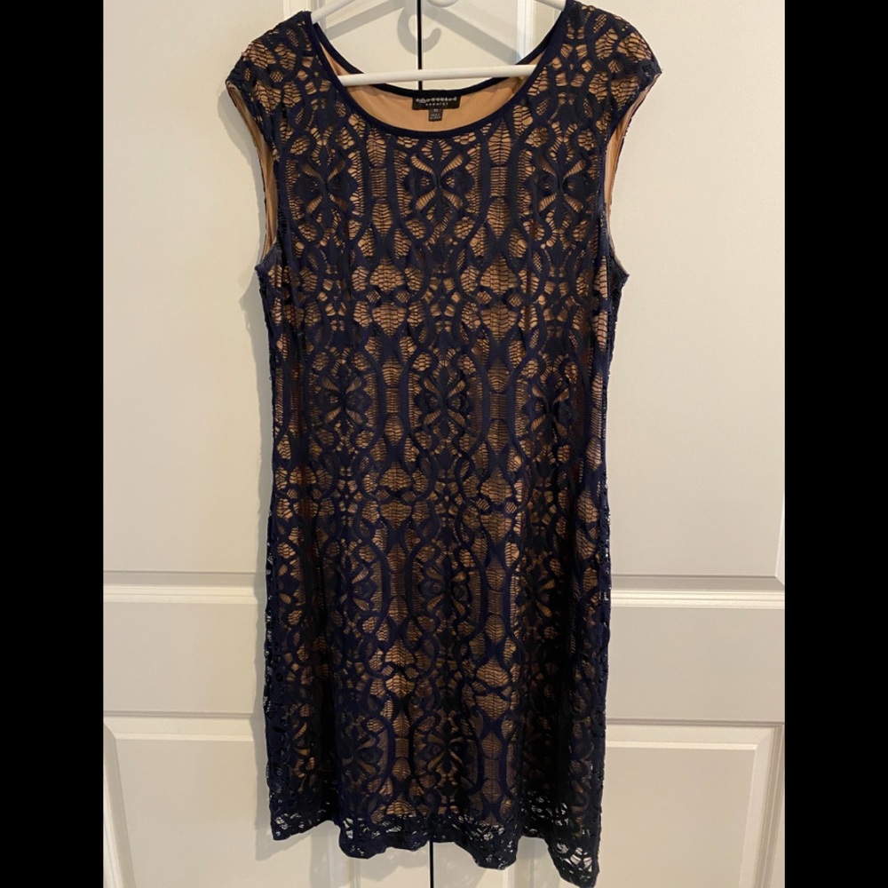 Navy & Tan Midi Dress